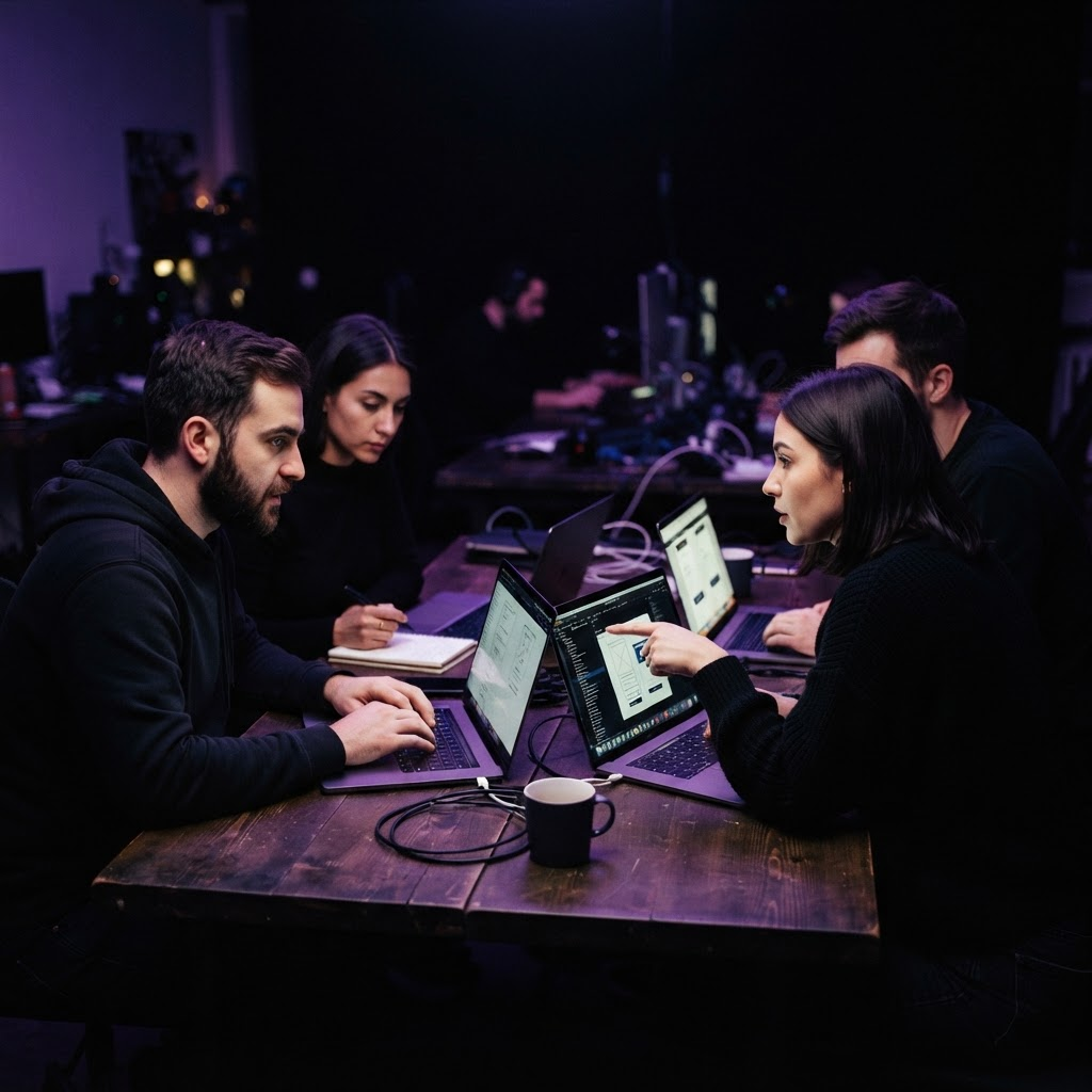 The Valexa Digital team collaborating in the studio